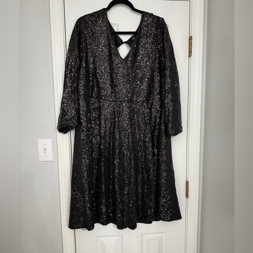Black Sequin Dress with V-Neck
